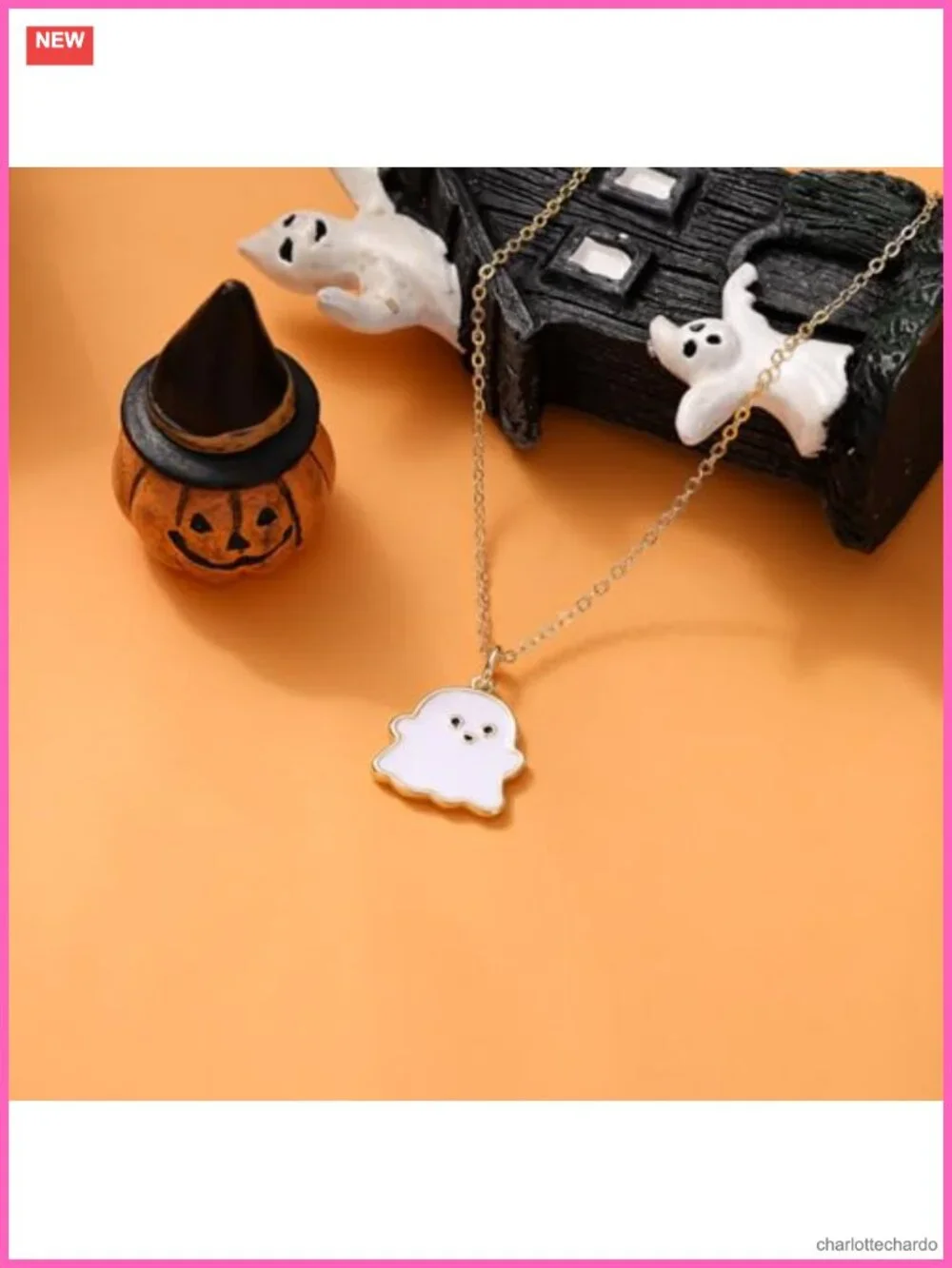 14K Gold Plated Ghost Pendant Necklace Halloween Cute